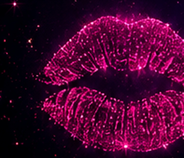 A lipstick print on a dark celestial background